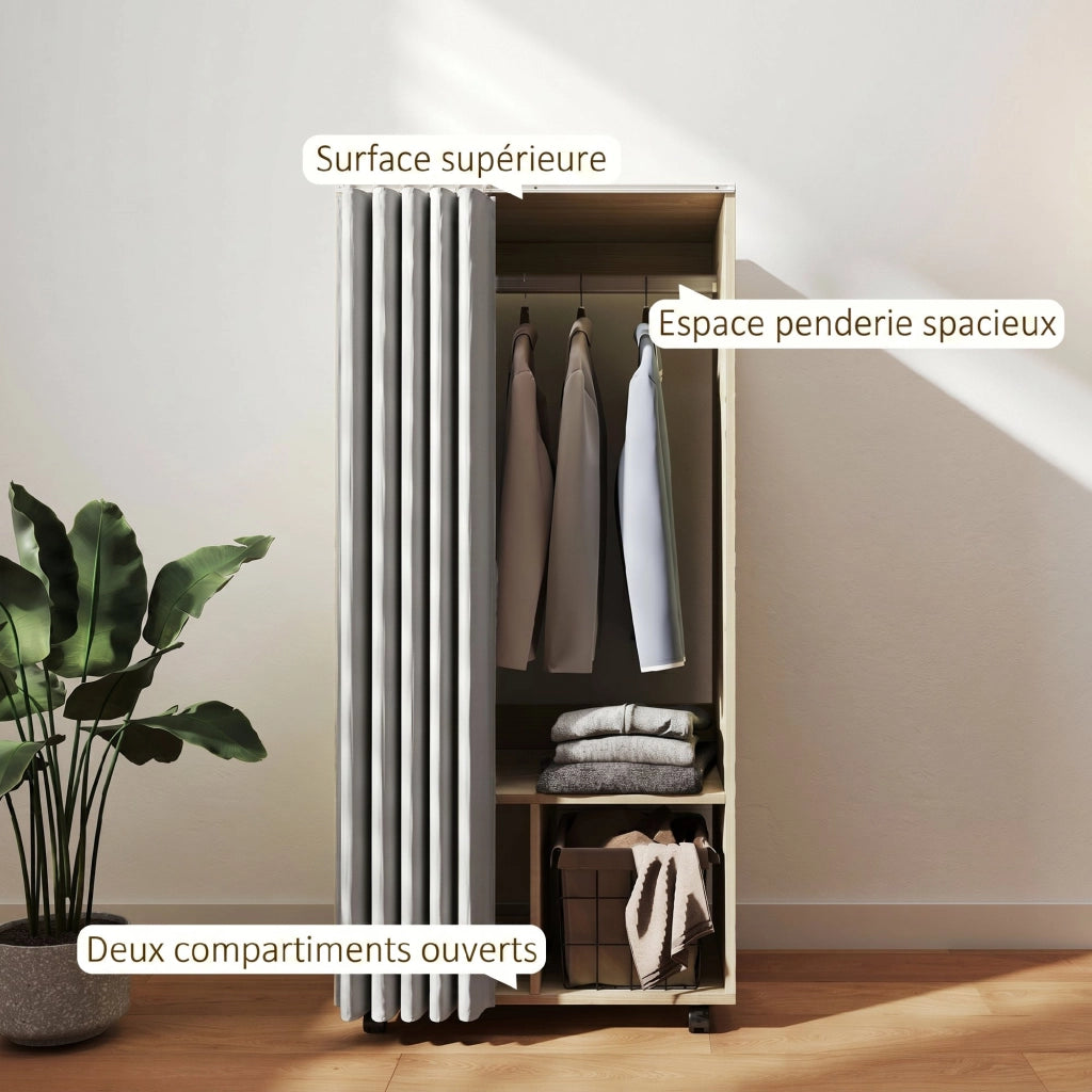 Armadio con tenda e appendiabiti ¨C Minimal ¨C effetto legno naturale 60x40x128