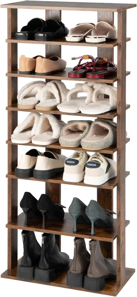 Scarpiera Verticale a 7 Livelli, Organizer per Scarpe in Stile Retrò, con Pannello Rimovibile, Scaffale per Scarpe per Corridoio Ingresso Armadio, 45x25x110 cm (Marrone)