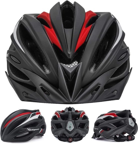 Elmetto da bicicletta con occhiali da sole - visiera rimovibile - luce LED - 57-61 cm