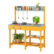 Cucina giocattolo in legno per bambini 75 x 35 x 92 cm con lavello rimovibile e rubinetto funzionante giallo grigio 20_0011618