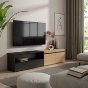Mobile TV, 200x35x45cm, soggiorno, Per TV fino a 80", Mobile Soggiorno, colore Rovere e nero RF2250