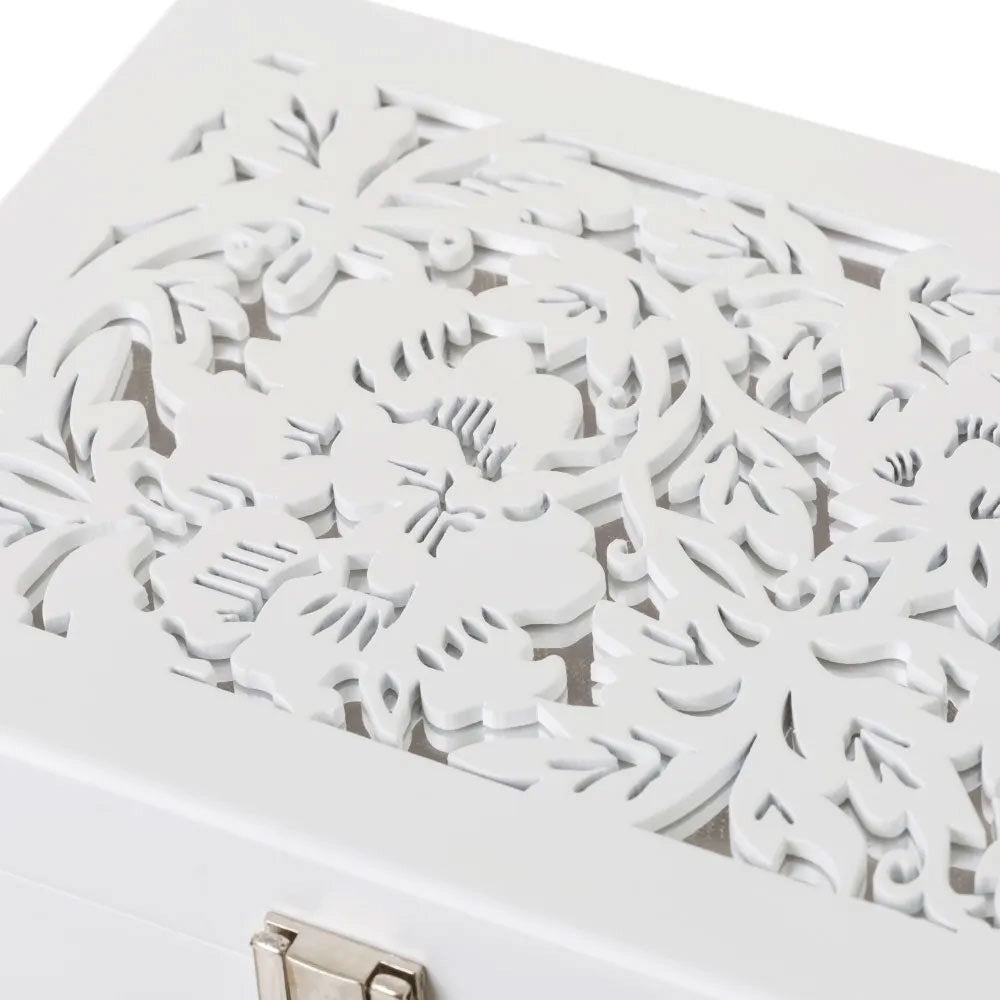 Portagioie Legno Bianco Porta Gioielli 1 Cassetto 1 Ripiano 10,50x19,50x15,50 cm