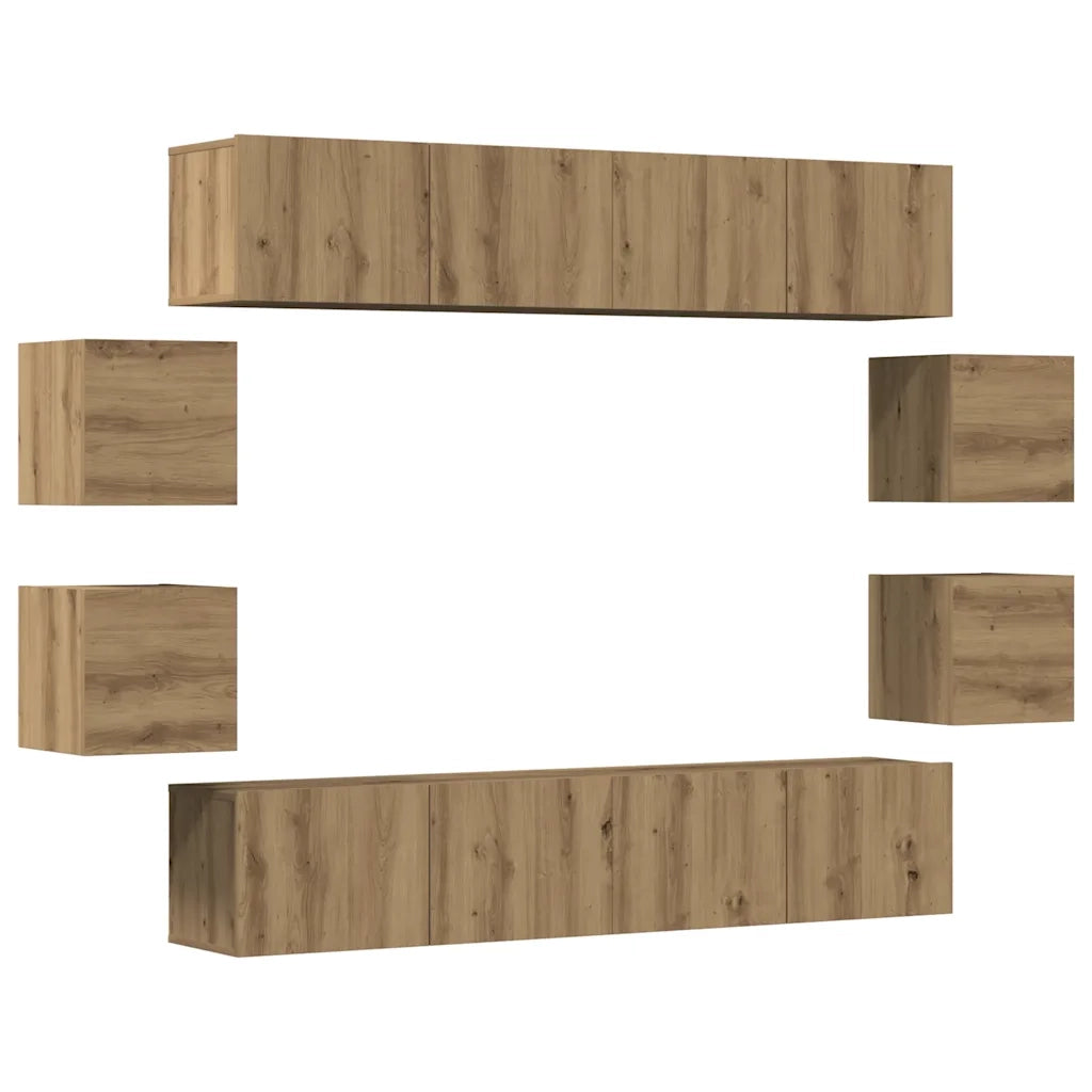Set Mobile TV 8 pz | Armadietto TV | Mobile Porta TV Montato a Parete Rovere in Legno Multistrato