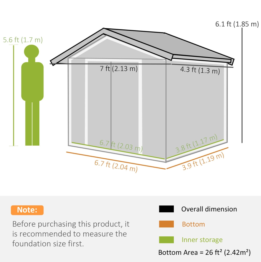 Casetta da giardino in acciaio con doppia porta scorrevole e ventilazione; 213x130x185 cm; grigio