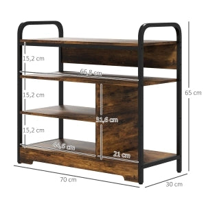Scarpiera a 4 livelli con ripiano alto, struttura in metallo, 70 x 30 x 65 cm, marrone