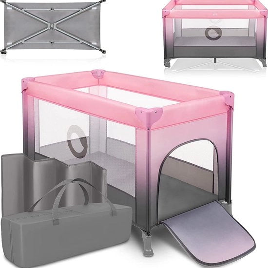 Culla da viaggio, lettino per bambini, da nascita a 15 kg, accesso laterale, sistema di sicurezza LockGuard, blocco delle ruote, tasca portabimbo, pieghevole (ombra rosa)