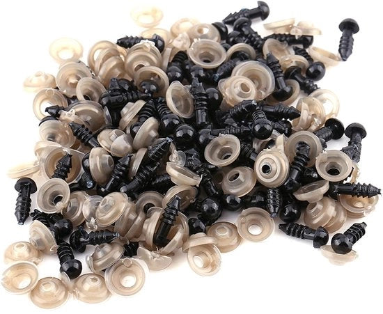 Occhi per Slittine in Plastica 10mm - 100 pezzi - Sicuri per i Bambini - Per Cuscini e Pupazzi - Occhi per Cuscini