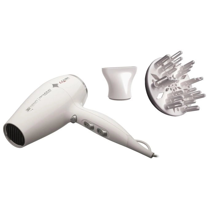 Ga.ma GH0302 Diamond Ceramic Ion Asciugacapelli 2200W tecnologia ionica ceramica 2 velocita' 3 temperature colpo aria fredda bocchetta e diffusore inclusi colore Bianco