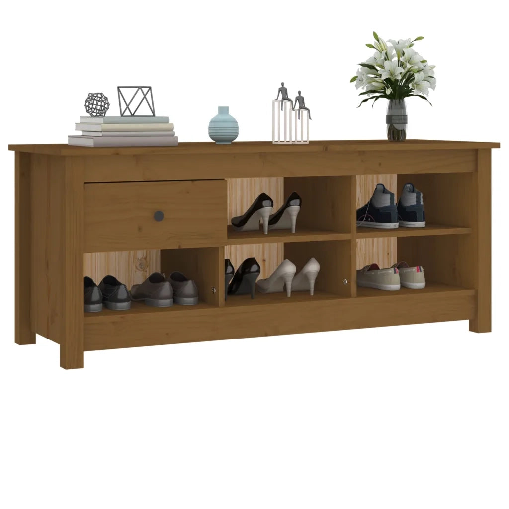 Scarpiera Marrone Ambra 110x38x45,5cm in Legno Massello di Pino 814597