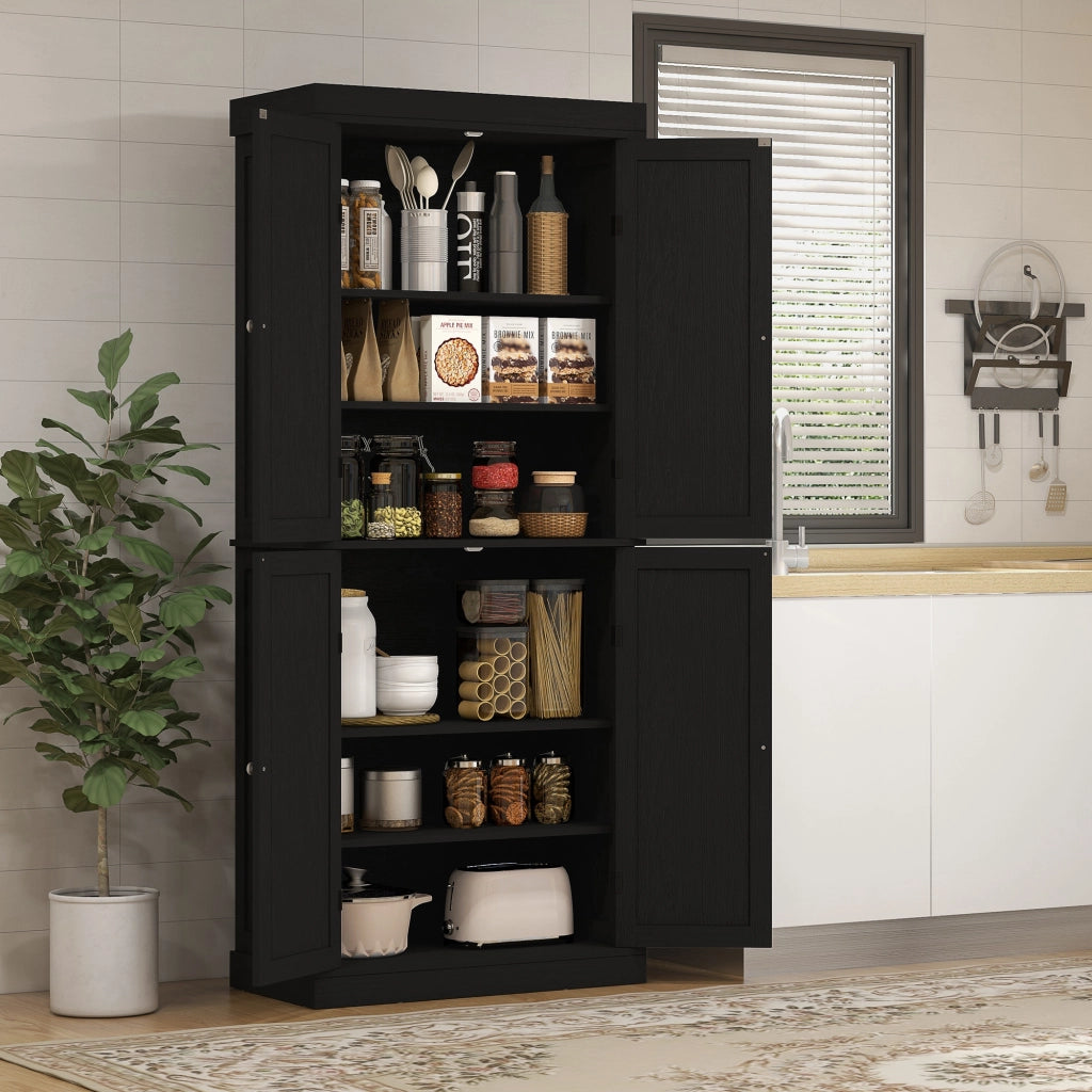 Mobile Cucina Alto con Ripiani Regolabili e Ante in Legno ¨C Zephmum ¨C 76x40.5x184 cm, Nero