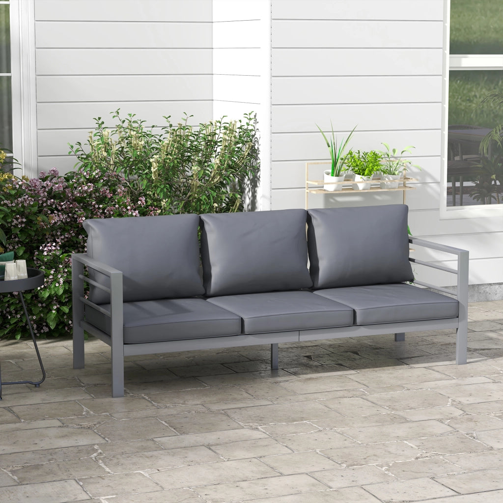 Divano da giardino 3 posti con cuscini ¨C zephmum ¨C grigio, alluminio, 185x66x64 cm