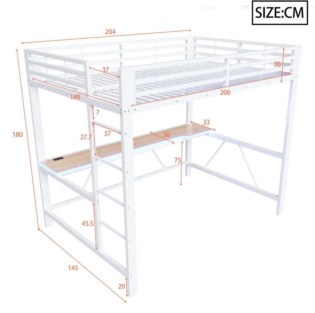Letto a soppalco 140x200 con scrivania e LED bianco