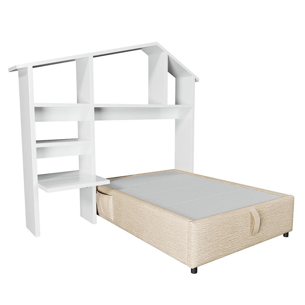 Letto bambino-Xylo-90x200 cm-imbottito, libreria, USB-C, idraulico, colore naturale