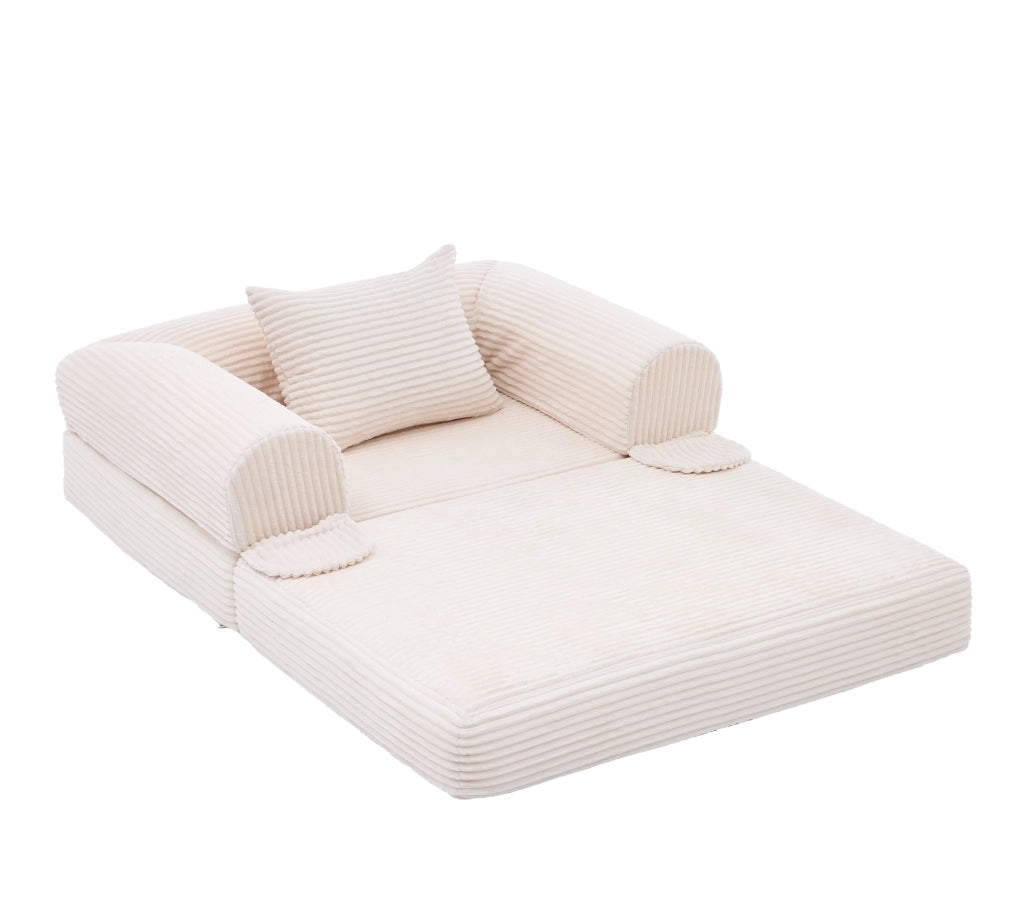 Divano letto convertibile 1 posto con cuscino, in tessuto corduroy, Beige