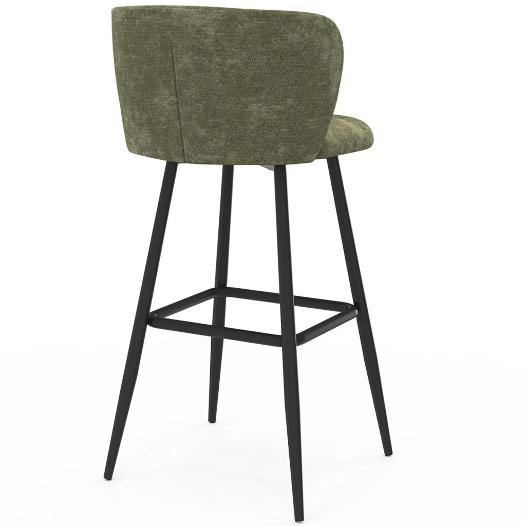 IDMarket - Set di 4 sgabelli da bar FANNY con seduta in ciniglia verde kaki e gambe in metallo nero