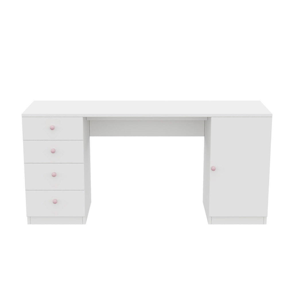 Scrivania con 4 cassetti e armadio laterale in MDF bianco