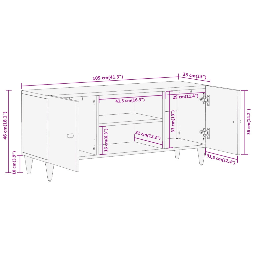 Mobile Porta TV 105x33x46cm in Legno Massello di Mango 358248