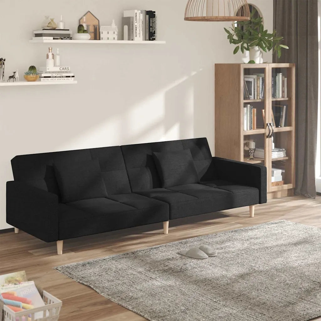 Divano letto | Sof¨¤ letto | Letto singolo a 2 Posti con 2 Cuscini Nero in Tessuto