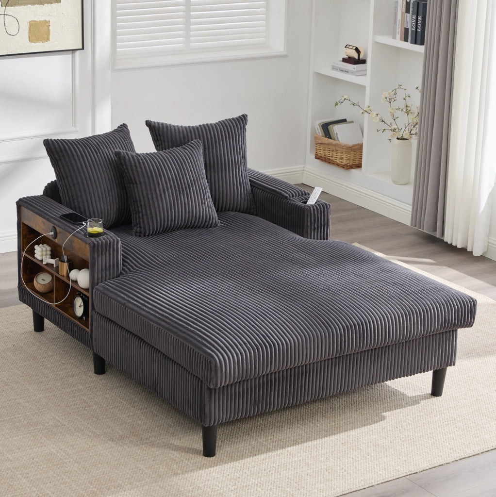 Chaise longue 170x129x70 cm grigio scuro con LED, USB e vano contenitore
