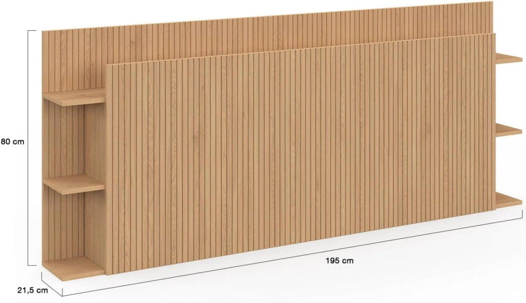 Testiera JULIETTE su piede per letti da 140 e 160 cm con vani contenitori effetto doghe in legno
