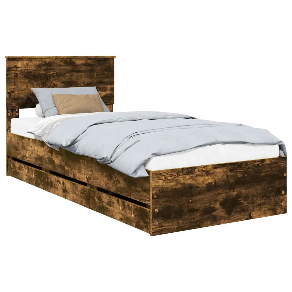Letto singolo | Letto per adulti | Struttura del letto con cassetto Rovere fum¨¦ 90 x 200 cm