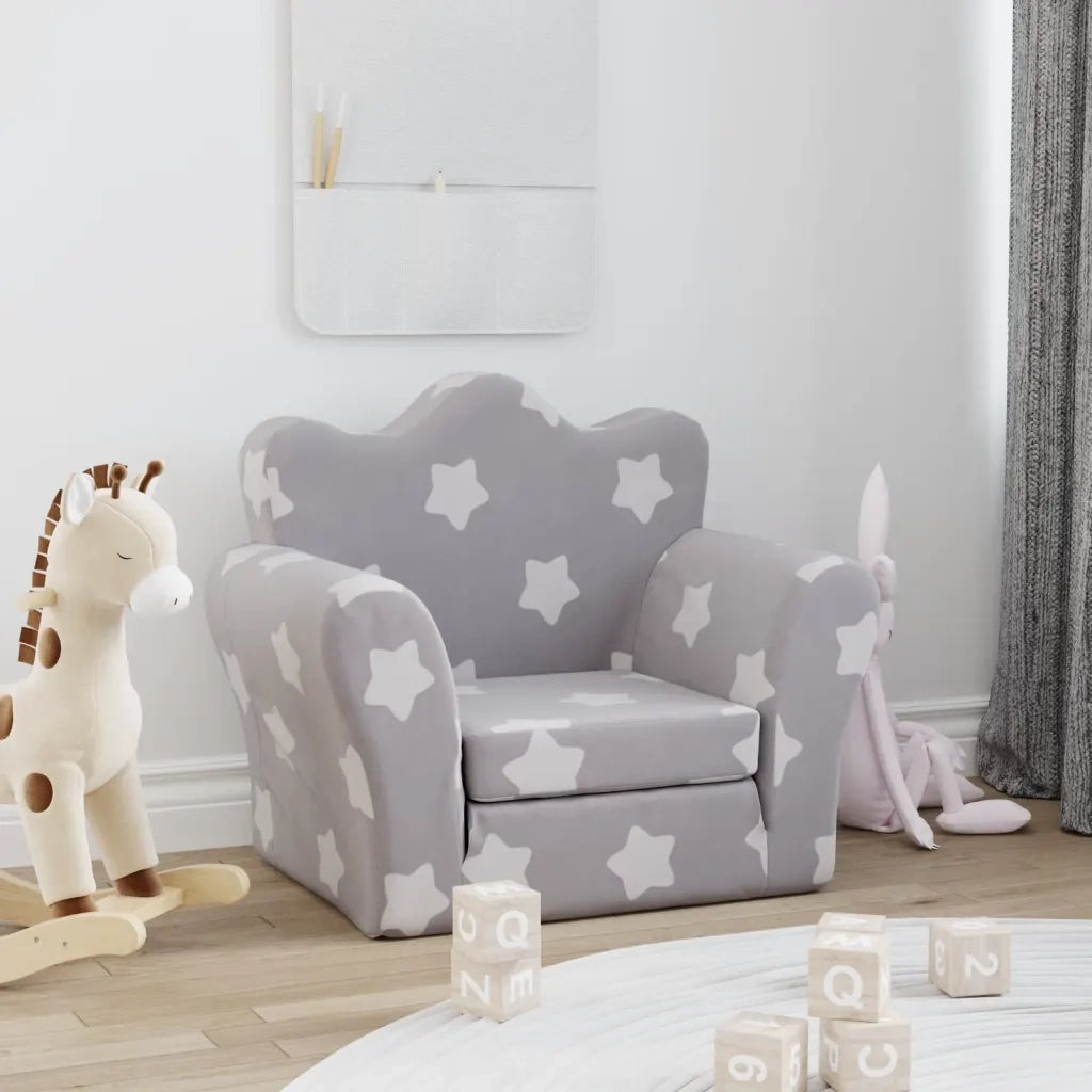 Divano Letto Bambini Grigio Chiaro con Stelle Morbido Peluche 357052