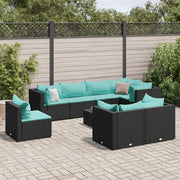 Set Salotto da Giardino con Cuscini 9pz Nero in Polyrattan