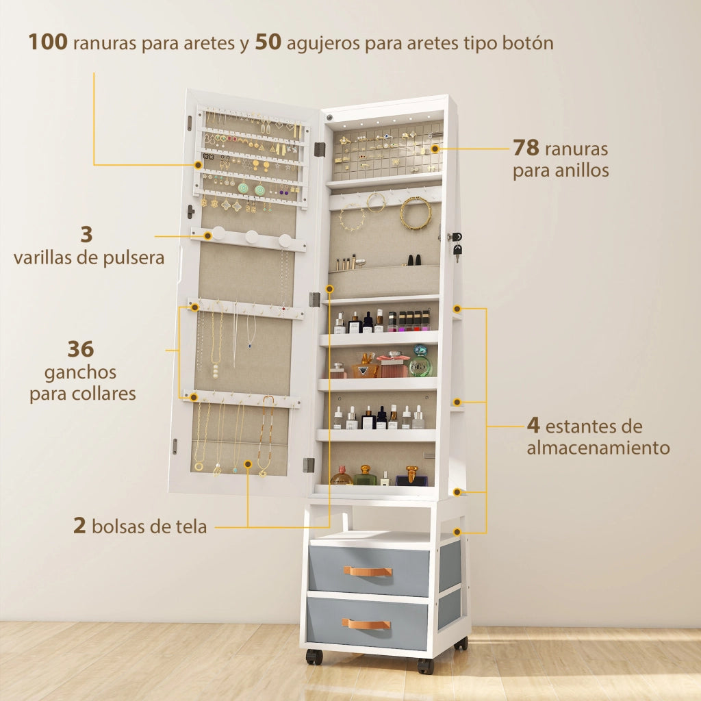 Cassettiera con Specchio e Luci LED ¨C Zephmum ¨C Bianco Tessuto 60x40x120