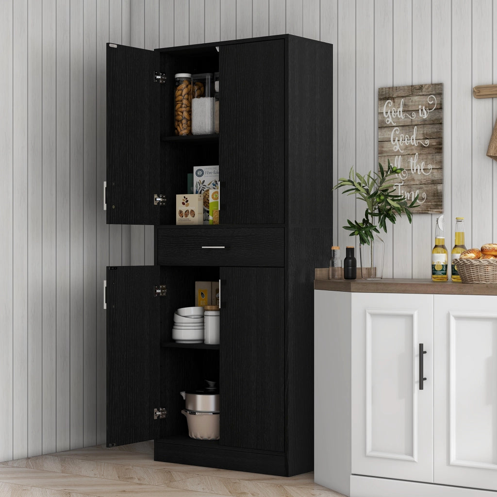 Armadio da cucina 4 ante 2 ripiani 1 cassetto centrale ¨C zephmum ¨C 180 cm nero