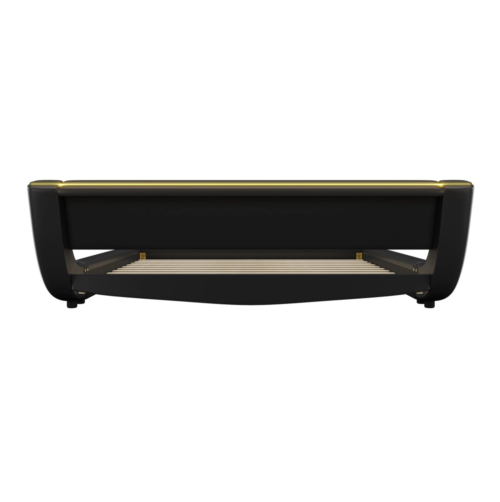 Letto a terra ULEVR 160x200 cm con LED multicolore controllabili tramite app e telecomando, PU e MDF, nero