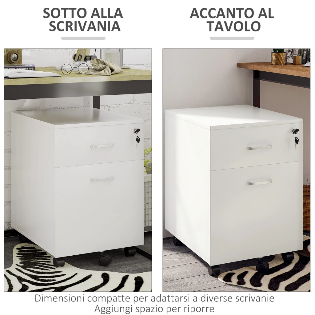 Cassettiera a 2 cassetti con serratura ¨C zephmum ¨C Bianco 40x49x58 cm