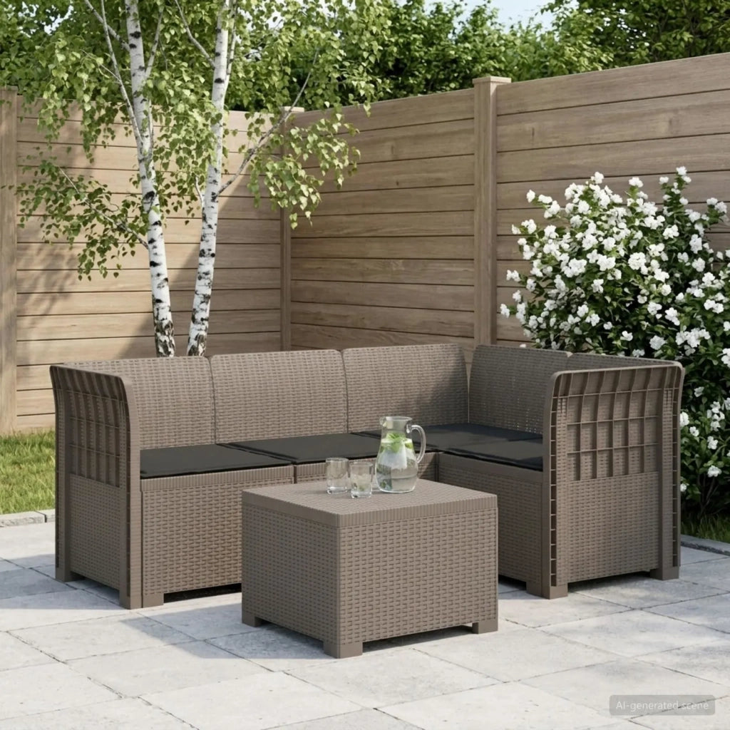Divano da giardino 4 posti con cuscini aspetto rattan PP 3444011