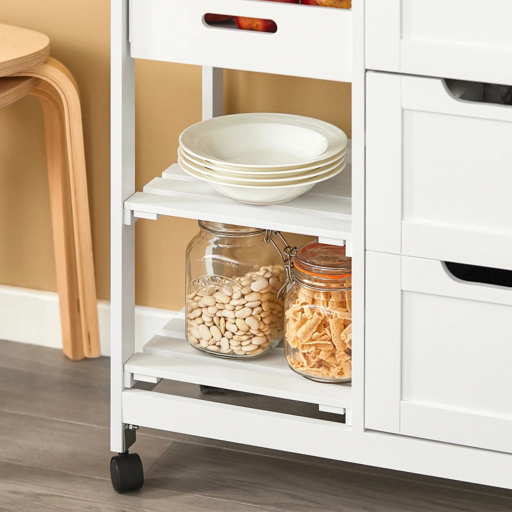 Carrello Cucina Credenza da Cucina o Bagno con 3 cassetti e 1 Cestino L68*P38*A85 cm colore bianco FKW79-W