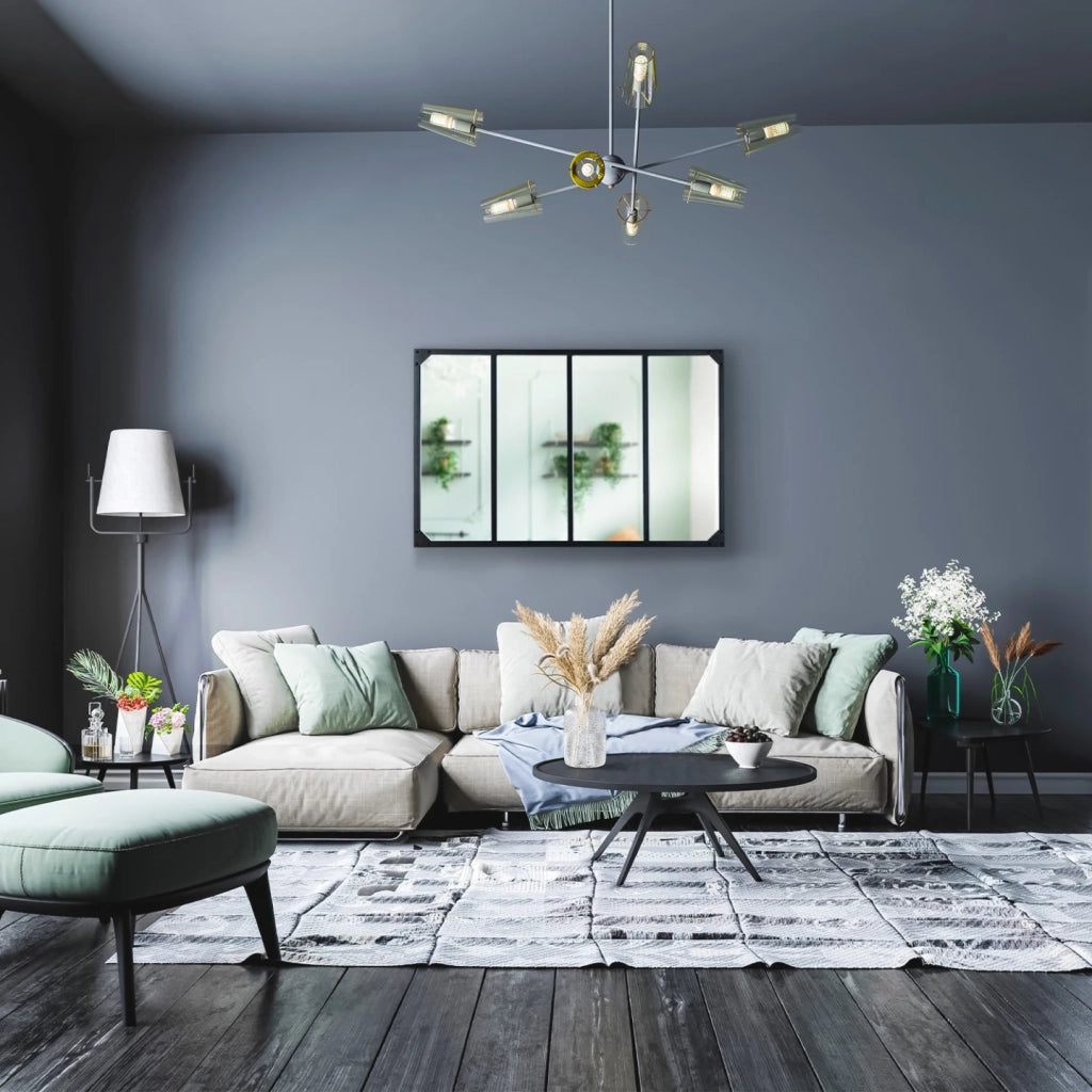 IDMarket - Specchio in vetro a 4 strisce di design industriale 110x70 cm