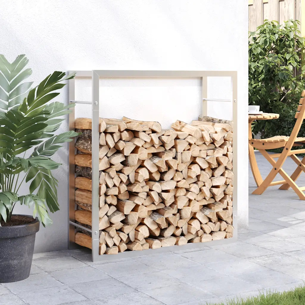 Portalegna-Scaffale per Legna 80x28x86 cm in Acciaio Inossidabile