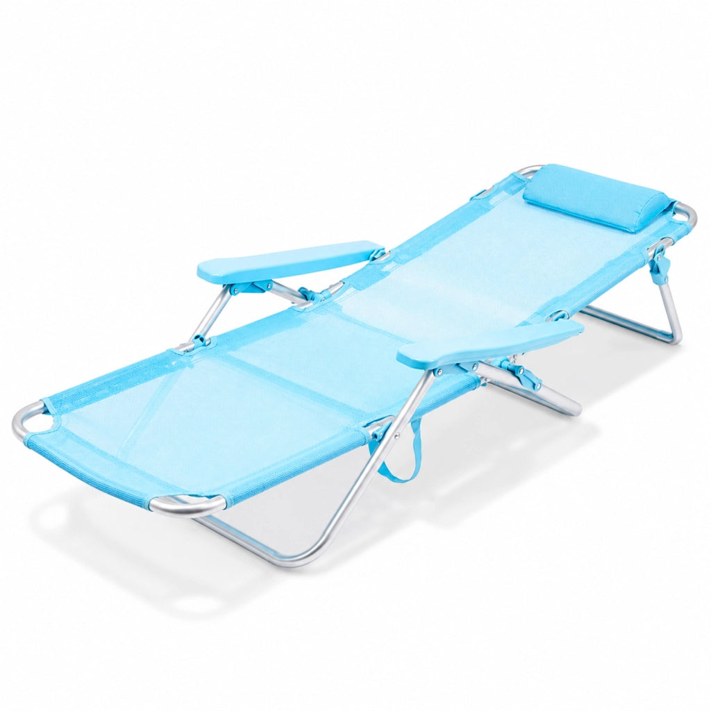 Spiaggina Reclinabile Da Mare Con Poggiatesta Imbottito Sedia Pieghevole Trasformabile In Lettino Per Campeggio Spiaggia Relax Outdoor 53 x 62 x 77 Cm Azzurro