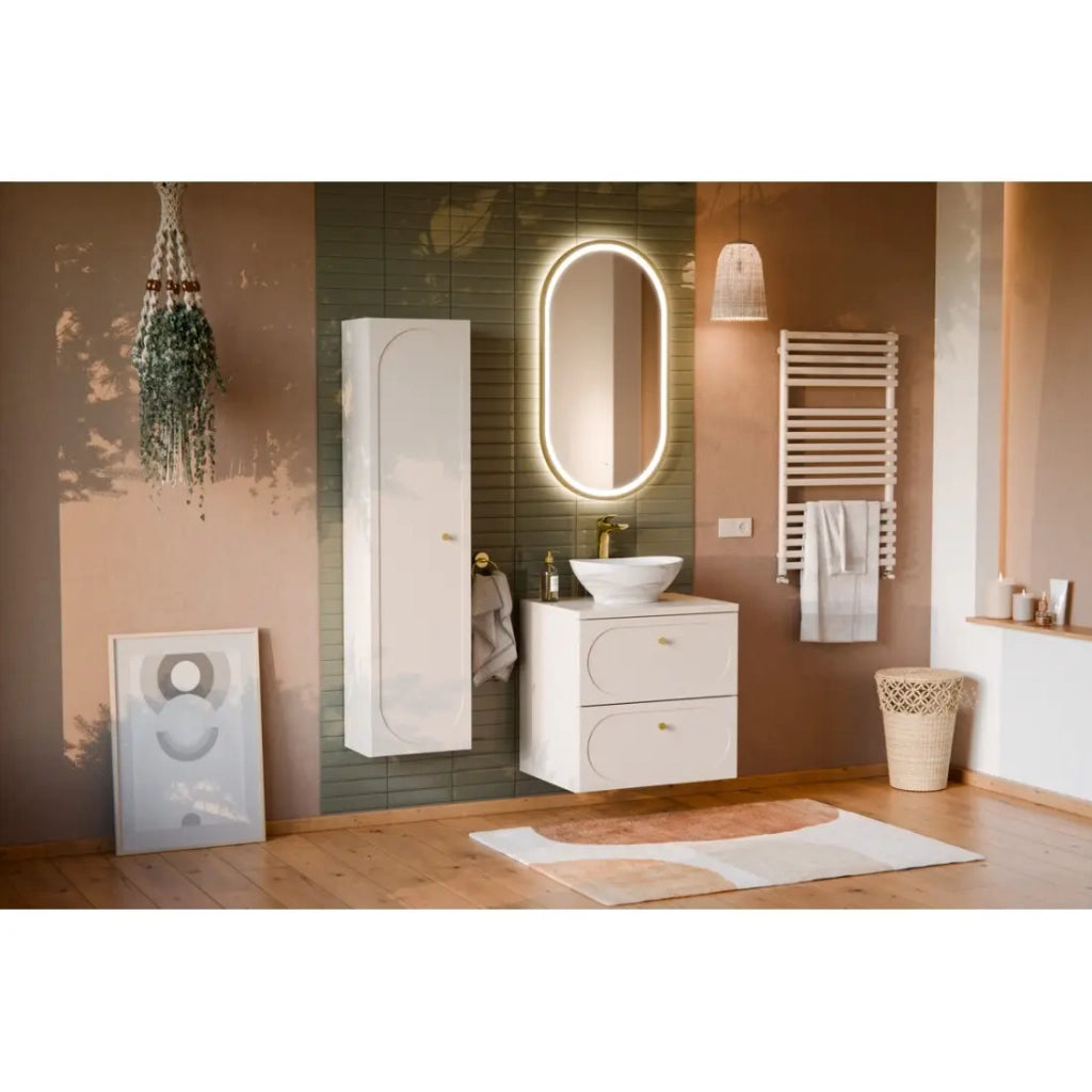 Set da bagno TORNADO beige: mobile sottolavabo 60cm + piano per lavabo + colonna contenitore