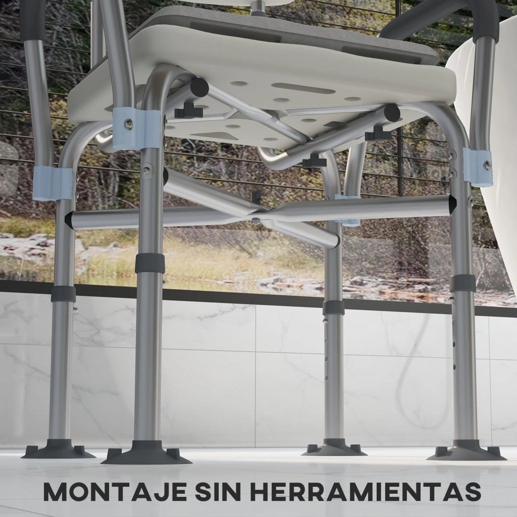 Sedia da doccia per anziani con braccioli e schienale ¨C zephmum ¨C Grigio 136 kg