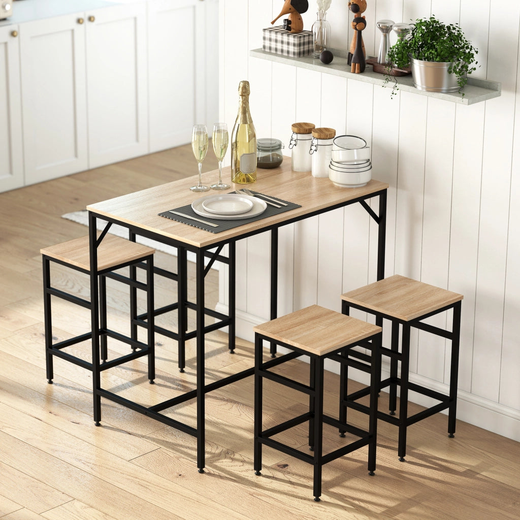 Set tavolo da bar e 4 sgabelli ¨C zephmum ¨C nero e rovere 100x60x88 cm 32x32x57 cm
