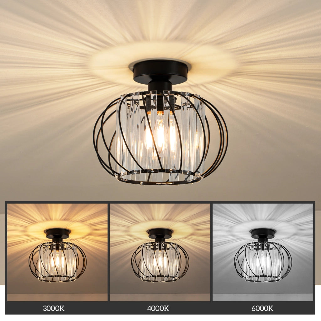 ZMH Lampada da soffitto vintage in cristallo 25 cm metallo nero E27 senza lampadina