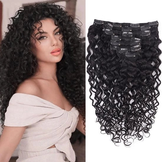 Estensioni capelline 40 cm - Curly ricci - 100% capelli veri - 8 pezzi - 120 g - Estensioni capelline clip-in