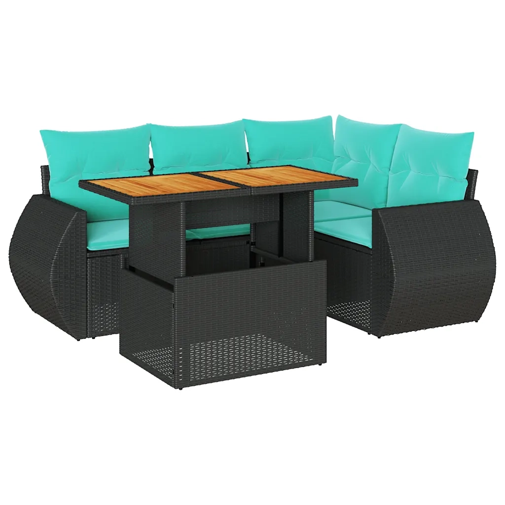 Set Divani da Giardino 5 pz con Cuscini in Polyrattan Nero