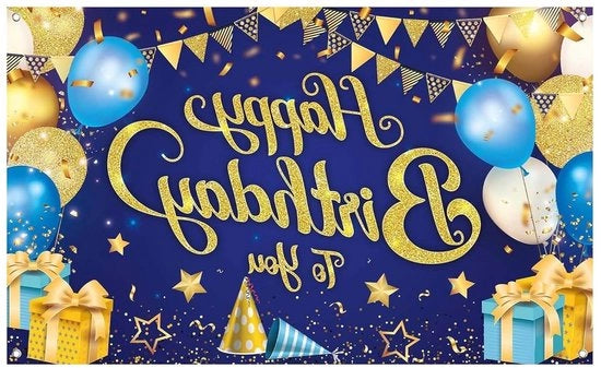Banniere di Compleanno & Foto Sfondo - Blu e Oro - Poster di Auguri 110 x 185 cm - Decorazione di Festa per Feste di Bambini e Adulti