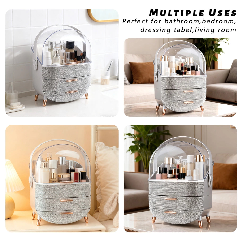ZMH Porta trucchi da scrivania con più cassetti contenitore per cosmetici color argento 29 x 19 x 38 cm