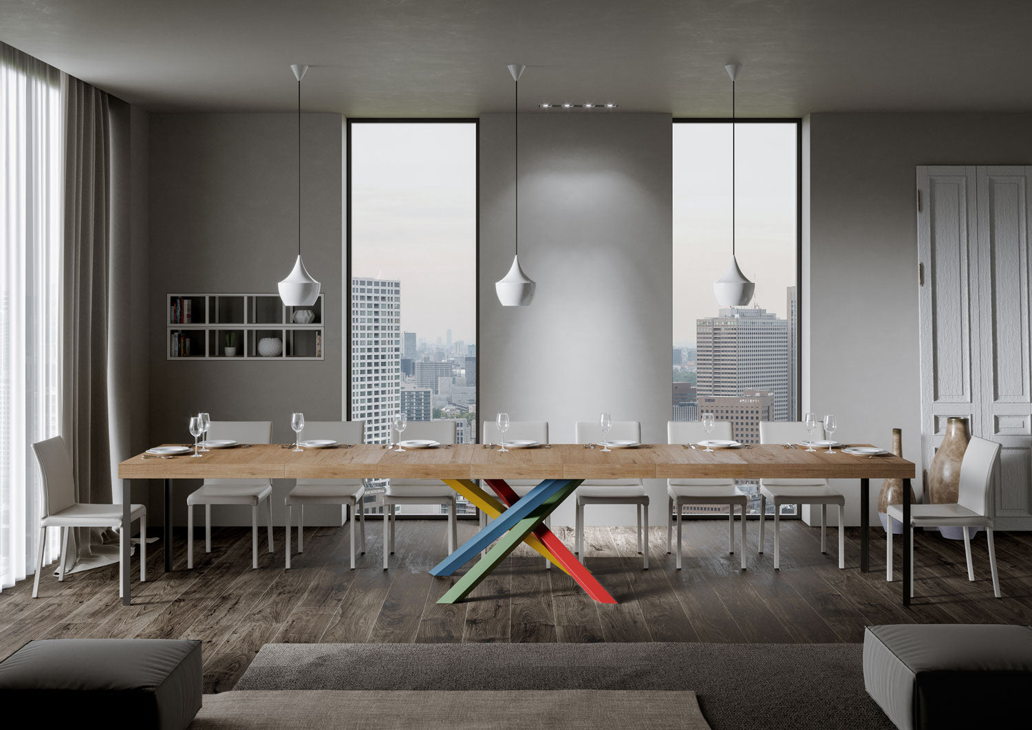 Tavolo Allungabile 120/380x90 cm Volantis Premium Quercia Natura Gambe Multicolore 4/B