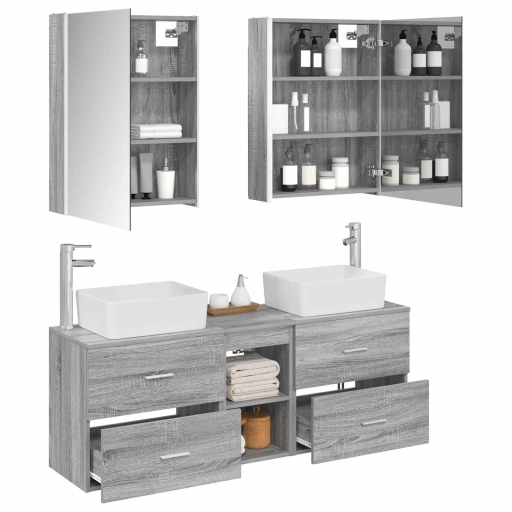 Set di mobili per il bagno 5 pcs Sonoma grigio 3406852