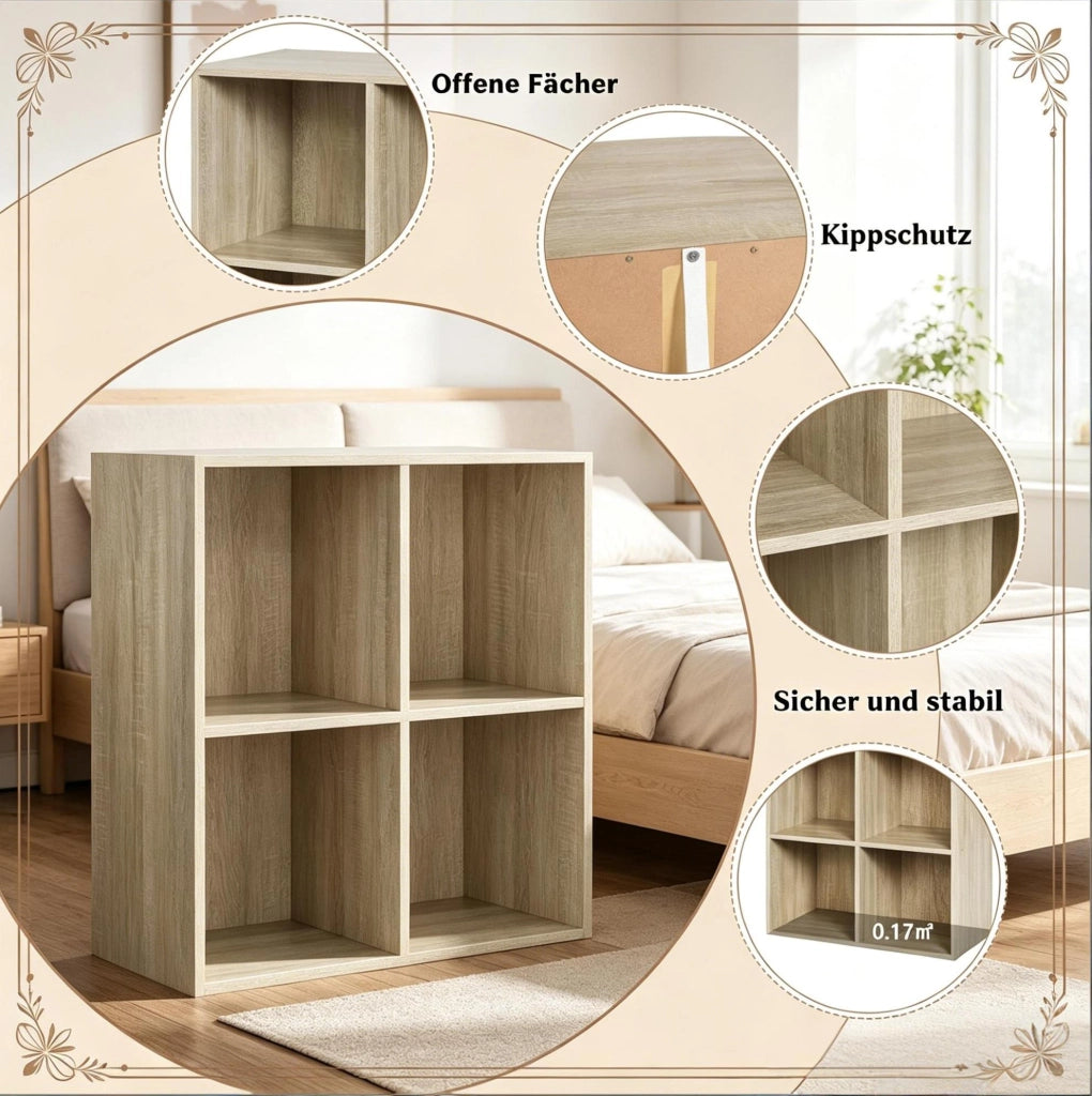 Libreria a cubi 4 vani in legno ingegnerizzato rovere