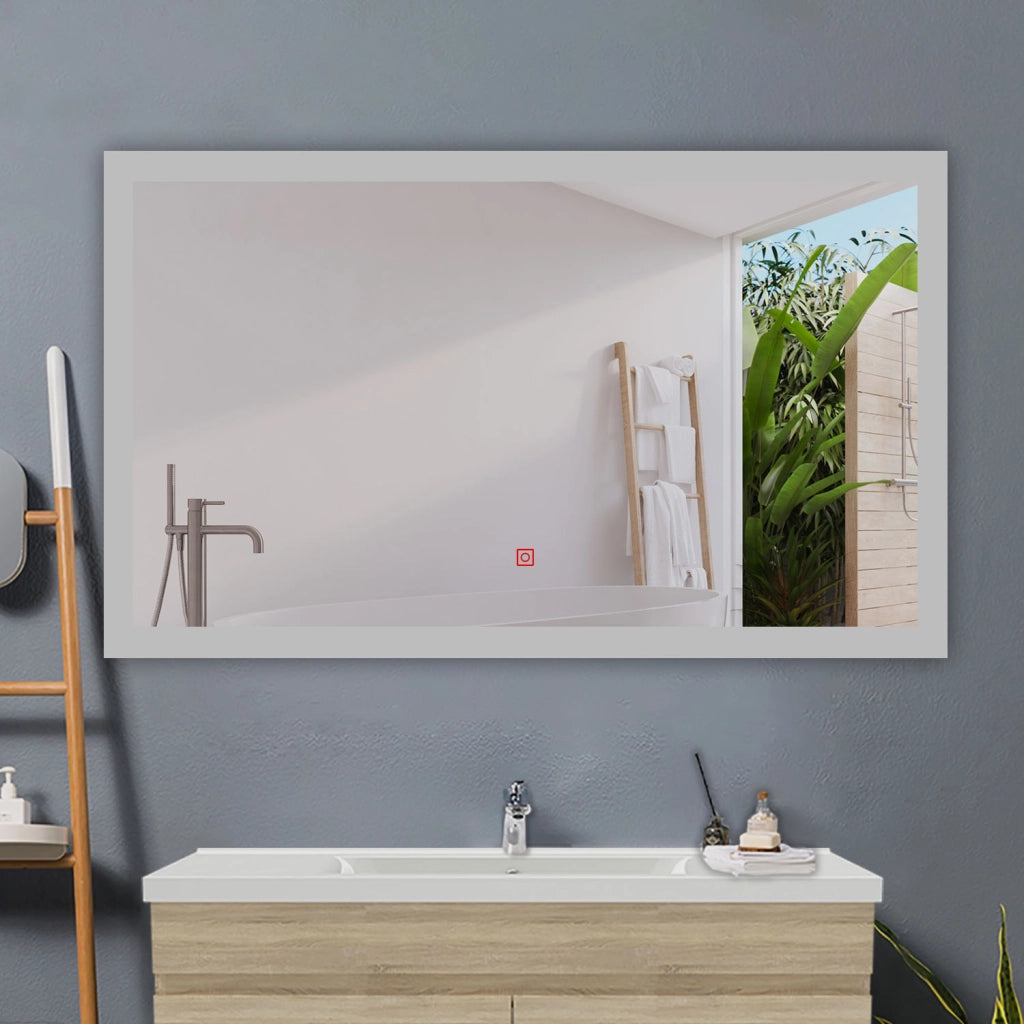 AICA Specchio da bagno a LED, Rettangolare 90 x 70 cm, Anti nebbia, Regolabile 3 LED di colore, Funzione Memoria