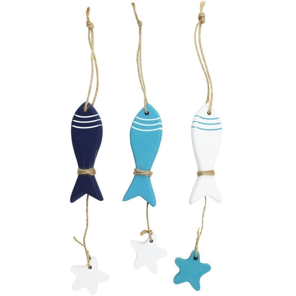 Trade Shop - Pesce Con Stellina In Legno Arredamento Decorazione Casa Sea Style -