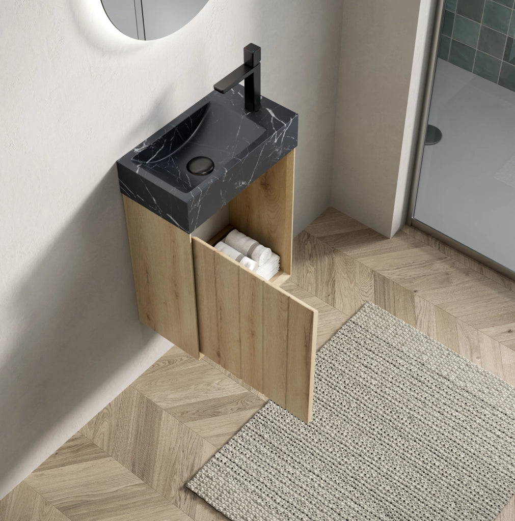 Mobile bagno compatto con lavabo integrato in marmo nero